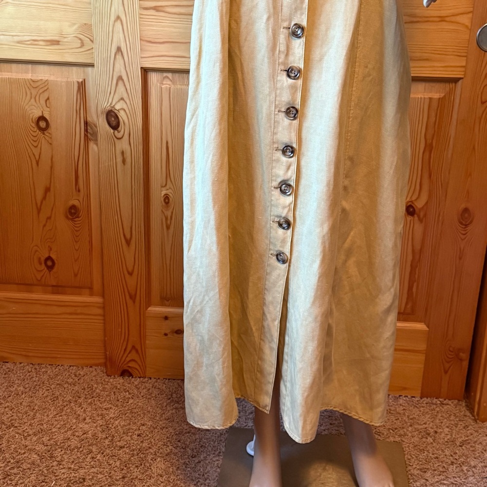Sundance Tencel Linen Blend Midi Dress L Button Down Sleeveless Beige Yellow - Picture 3 of 16